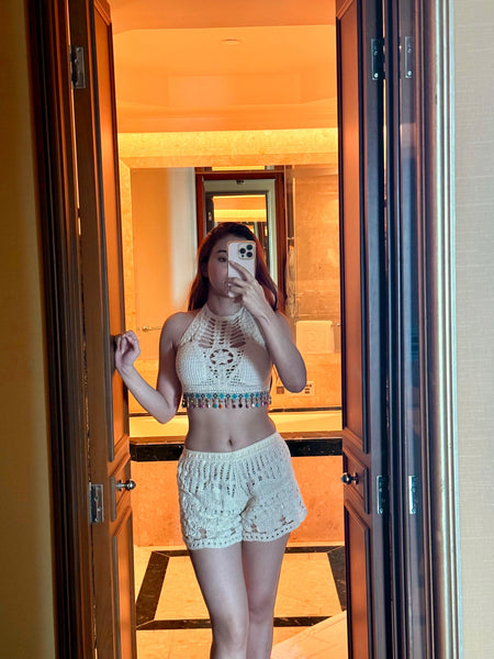 Jules 3 Piece Coord Set - Resortwear Set In Beige - lifestyle shot on model, beige - Miss Mosa By Akanksha