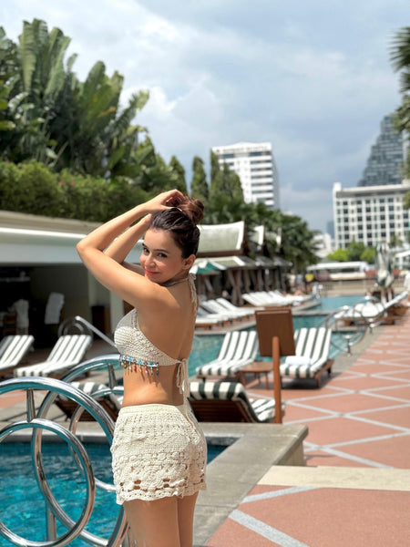 Jules 3 Piece Coord Set - Resortwear Set In Beige - back shot on model, beige - Miss Mosa By Akanksha