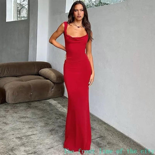 Julia Statement Backless Maxi Dress In Red