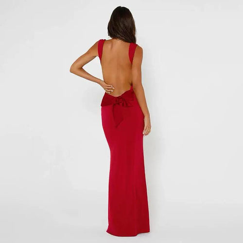 Julia Statement Backless Maxi Dress In Red
