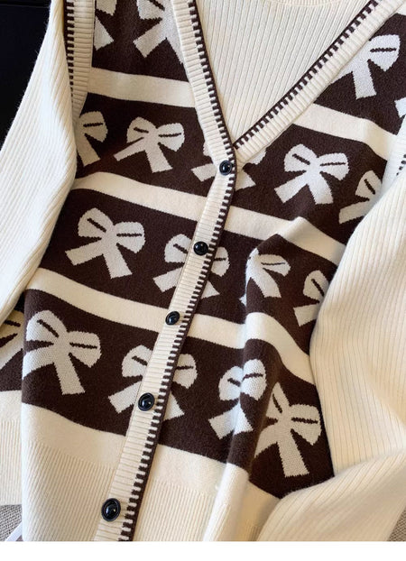 Julieta Printed Sweater - flat-lay shot, black and cream with bow print - Miss Mosa By Akanksha