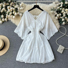 Julissa Cotton Eyelet Dress - styled flat-lay shot, white - Miss Mosa By Akanksha