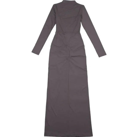 Junifar Statement Bodycon Maxi Dress In Grey - back shot on model - Miss Mosa By Akanksha