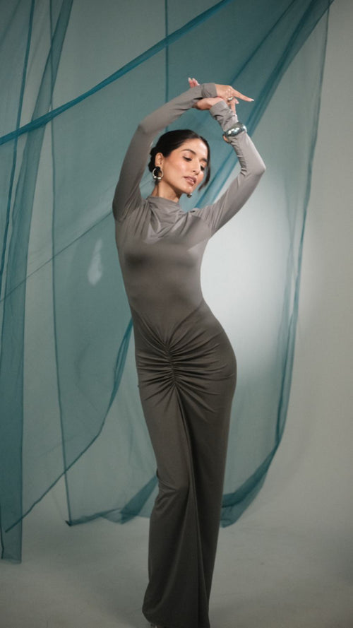 Junifar Statement Bodycon Maxi Dress In Grey