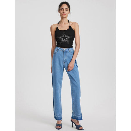 Kai Statement Denim Jeans In Blue - full-length shot on model - Miss Mosa By Akanksha