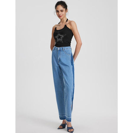 Kai Statement Denim Jeans In Blue - full-length shot on model - Miss Mosa By Akanksha