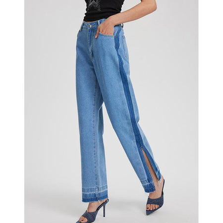 Kai Statement Denim Jeans In Blue - side shot on model - Miss Mosa By Akanksha