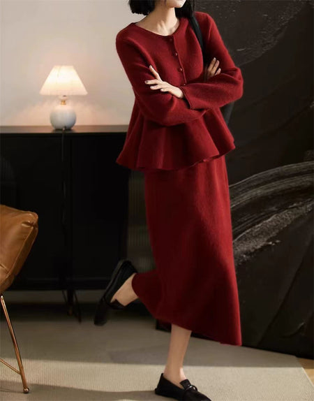 Kaison Luxe Premium Winter Coord Set - full-length shot on model, red - Miss Mosa By Akanksha
