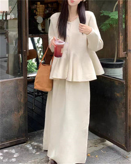 Kaison Luxe Premium Winter Coord Set - full-length shot on model, cream - Miss Mosa By Akanksha