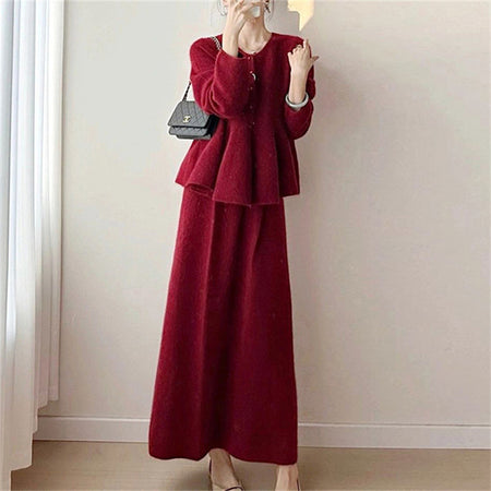 Kaison Luxe Premium Winter Coord Set - full-length shot on model, red - Miss Mosa By Akanksha