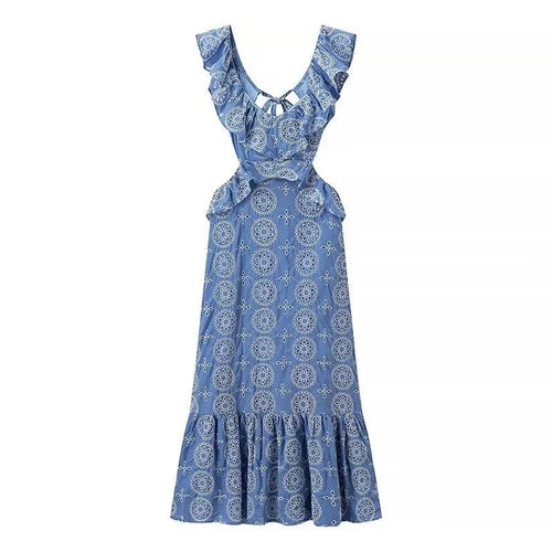 Kamiya Eyelet Cotton Summer Dress In Blue