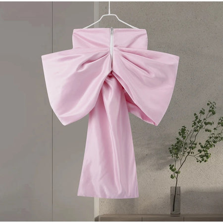 Kane Satin Offshoulder Blouse - back shot on hanger, pink - Miss Mosa By Akanksha