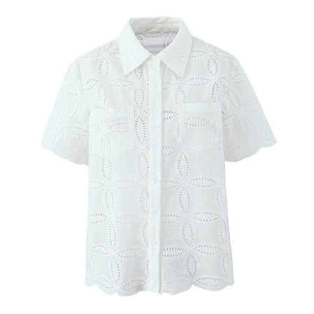 Karen Eyelet Summer Coord Set In White - flat-lay product shot of top - Miss Mosa By Akanksha