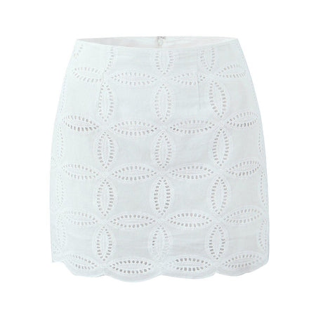 Karen Eyelet Summer Coord Set In White - flat-lay product shot of skirt - Miss Mosa By Akanksha