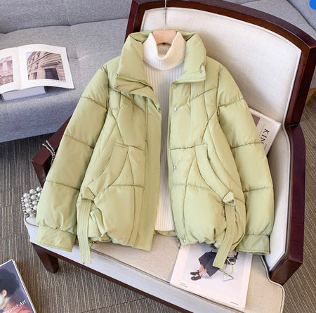 Karo Warm Parka Jacket - flat-lay shot of jacket, light green - Miss Mosa By Akanksha