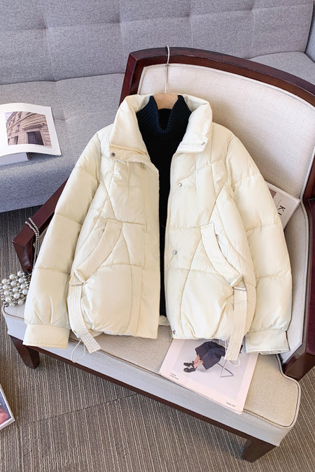 Karo Warm Parka Jacket - flat-lay shot of jacket, cream - Miss Mosa By Akanksha