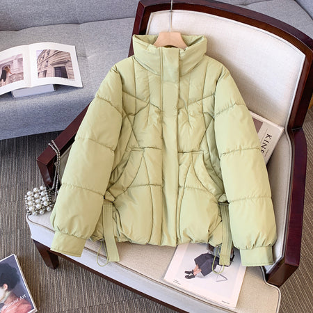 Karo Warm Parka Jacket - flat-lay shot of jacket, light green - Miss Mosa By Akanksha