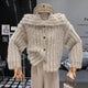 Kaya Cute Woolen Fur Sweater with Buttons - front shot on mannequin, beige - Miss Mosa By Akanksha