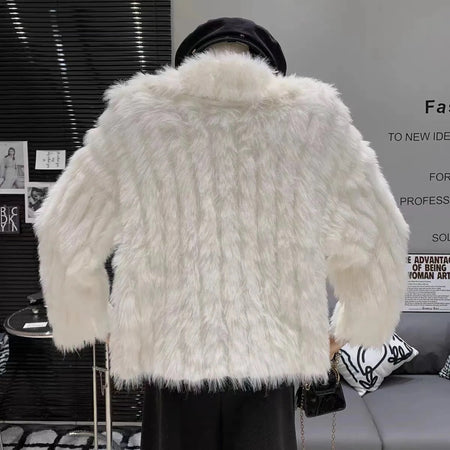 Kaya Cute Woolen Fur Sweater with Buttons - back shot on mannequin, white - Miss Mosa By Akanksha