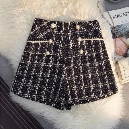 Kaya Premium Tweed Shorts with Buttons - flat-lay shot of shorts, black - Miss Mosa By Akanksha
