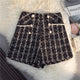 Kaya Premium Tweed Shorts with Buttons - flat-lay shot of shorts, black - Miss Mosa By Akanksha