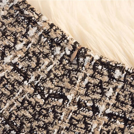 Kaya Premium Tweed Shorts with Buttons - close-up of tweed texture, beige - Miss Mosa By Akanksha