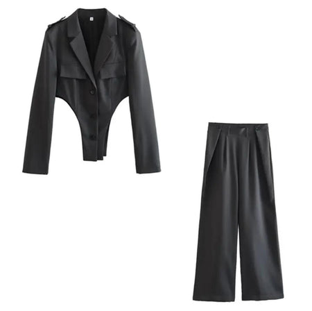 Kaylee Luxury Suit Set In Grey - flat-lay product shot of cropped blazer and trousers - Miss Mosa By Akanksha