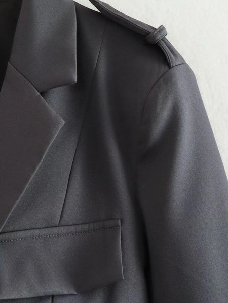 Kaylee Luxury Suit Set In Grey - close-up of shoulder and lapel detail - Miss Mosa By Akanksha
