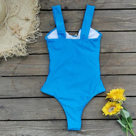 Kaylee Swimsuit With Skirt In Royal Blue - flat-lay back product shot of swimsuit - Miss Mosa By Akanksha