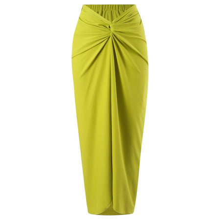 Kelly Rosette Swimsuit With Skirt In Neon - flat-lay product shot of cover-up skirt, lime green - Miss Mosa By Akanksha