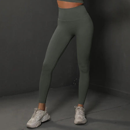 Kelly Slimming Premium Leggings - front shot on model, green - Miss Mosa By Akanksha