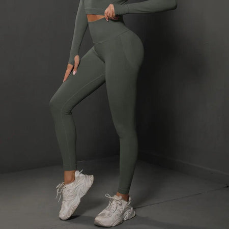 Kelly Slimming Premium Leggings - side shot on model, green - Miss Mosa By Akanksha