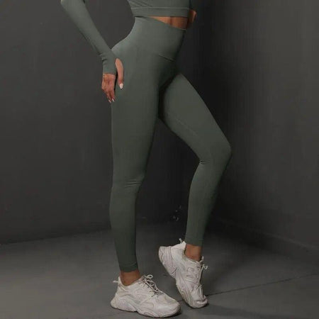 Kelly Slimming Premium Leggings - side shot on model, green - Miss Mosa By Akanksha