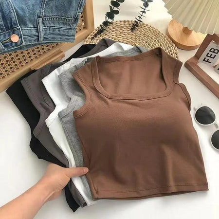 Kelly Tank Tops with Inbuilt Bra - styled flat-lay shot, multicolour - Miss Mosa By Akanksha