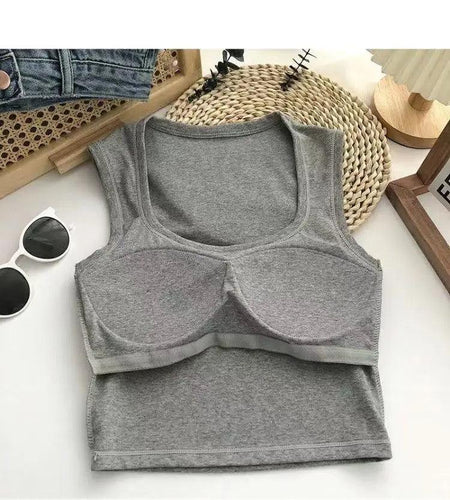 Kelly Tank Tops with Inbuilt Bra - close-up of inbuilt bra, grey - Miss Mosa By Akanksha