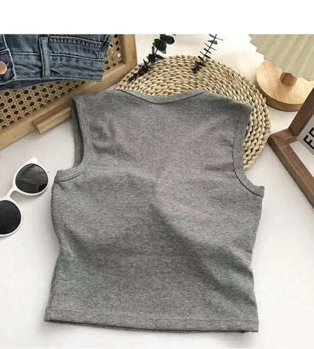 Kelly Tank Tops with Inbuilt Bra - back shot flat-lay shot, grey - Miss Mosa By Akanksha