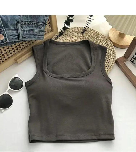 Kelly Tank Tops with Inbuilt Bra - flat-lay product shot, grey - Miss Mosa By Akanksha