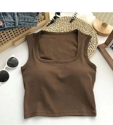 Kelly Tank Tops with Inbuilt Bra - flat-lay product shot, brown - Miss Mosa By Akanksha