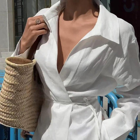 Kennet Statement White Shirt - close-up of neckline, white - Miss Mosa By Akanksha