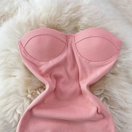 Keto Bodycon Dress In Blush - close-up of bodice, pink - Miss Mosa By Akanksha