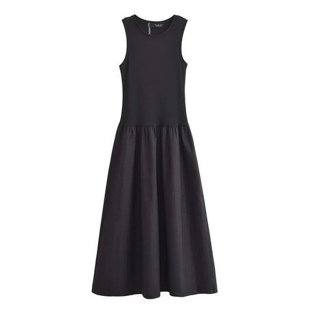 Keya Drop Waist Midi Dress - front shot on mannequin, black - Miss Mosa By Akanksha