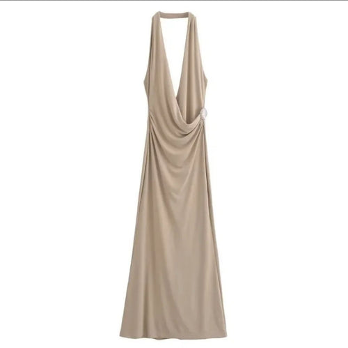 Kia Halterneck Maxi Dress In Beige