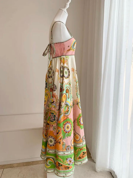 Kiala Printed Luxe Holiday Dress - side shot on mannequin, multicolour - Miss Mosa By Akanksha