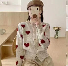 Kiana Cute Woolen Sweater with Heart Detail - front shot on model, cream - Miss Mosa By Akanksha