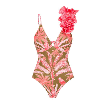 Kiana Swimsuit With Skirt In Pink - front flat-lay product shot of swimsuit - Miss Mosa By Akanksha