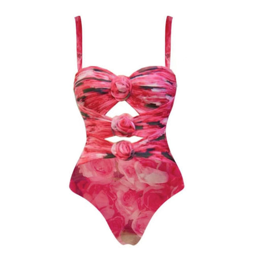 Kiara 3d Floral Swimsuit With Skirt In Pink