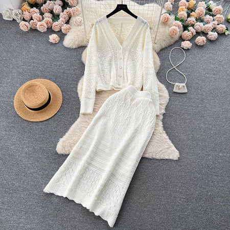 Kiley Knitted Premium Woolen Coord Set - styled flat-lay shot, cream - Miss Mosa By Akanksha
