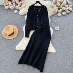 Kiley Knitted Premium Woolen Coord Set - styled flat-lay shot, black - Miss Mosa By Akanksha