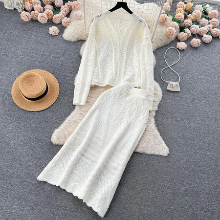 Kiley Knitted Premium Woolen Coord Set - styled flat-lay shot, cream - Miss Mosa By Akanksha