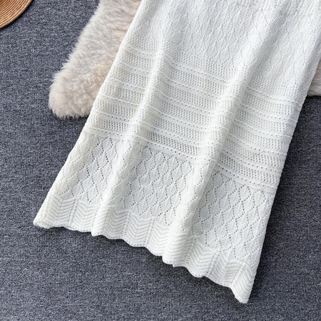 Kiley Knitted Premium Woolen Coord Set - close-up of skirt hem, cream - Miss Mosa By Akanksha